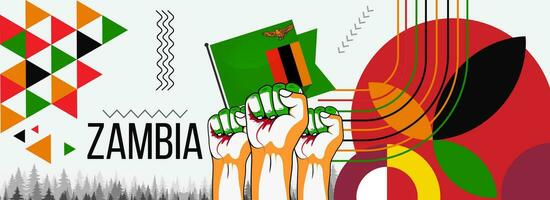bandera de Zambia con elevado puños nacional día o independencia día diseño para zambiano celebracion. moderno retro diseño con resumen geométrico iconos vector ilustración