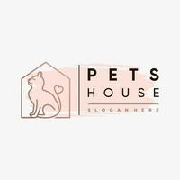 mascota casa logo diseño con perro gato icono logo y creativo elemento concepto vector