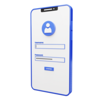 3D icon of a smartphone with authentication login form png