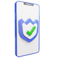 3D render of security protection with a checklist on smartphone png