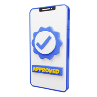 3d objeto do aprovado ícone com uma lista de controle verificação em uma Smartphone png
