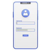 3D icon of a smartphone with authentication login form png