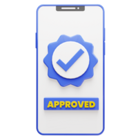 3d objet de approuvé icône avec une liste de contrôle vérification sur une téléphone intelligent png
