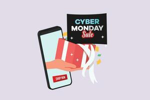 Cyber Monday sale banner template for business promotion. Online Shopping and Marketing Concept. Colored flat vector illustration isolated.