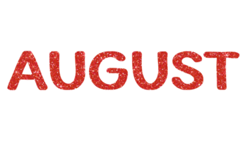 Red glitter AUGUST Letters Icon. August sign. Design for decorating, background, wallpaper, illustration. png