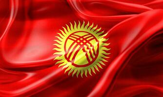 Ilustración 3d de una bandera de Kirguistán - bandera de tela ondeante realista foto
