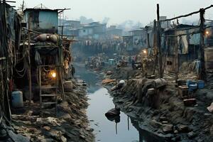 AI Generative Photos from slum settlements depicting economic disparate