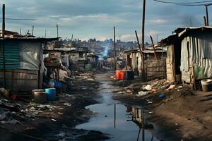 AI Generative Photos from slum settlements depicting economic disparate