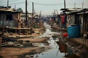 AI Generative Photos from slum settlements depicting economic disparate