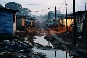 AI Generative Photos from slum settlements depicting economic disparate