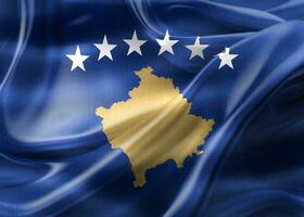 Ilustración 3d de una bandera de kosovo - bandera de tela ondeante realista foto