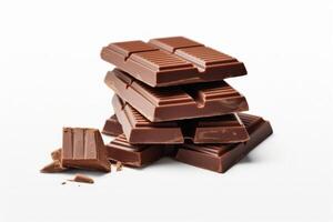 a pile of chocolate bars sitting on top of each other isolated on a white background photo