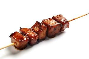 a barbecue meat skewer isolated on white AI Generated background photo