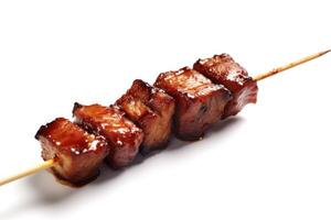 a barbecue meat skewer isolated on white background photo