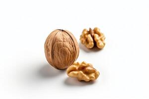 a walnut and a walnut shell on a white surface AI Generated photo