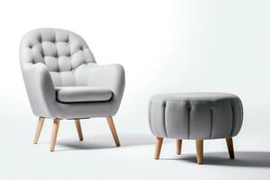 A grey armchair and ottoman on a white background AI Generated photo