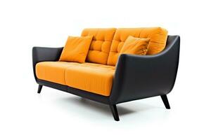 An orange and black sofa on a white background AI Generated photo