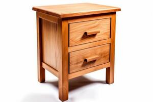 A wooden bedside table with two drawer on a white background AI Generated photo