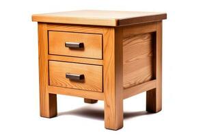 A wooden bedside table with two drawer on a white background AI Generated photo