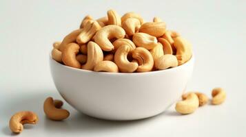 Cashews in a bowl on a white background AI Generated photo