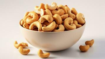 Cashews in a bowl on a white background AI Generated photo