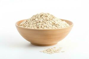 Rolled oats in a bowl on a white background AI Generated photo