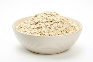 Rolled oats in a bowl on a white background AI Generated photo