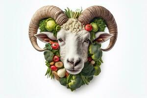 A ram's head made out of vegetables AI Generated photo