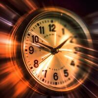 a clock with a light shining through it with motion blur AI Generated photo
