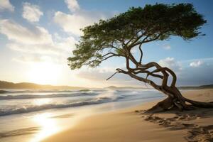 A tree on the beach AI Generated photo