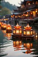 Celebration lantern water light. AI Generated photo