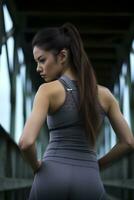 a young asian girl with brown hair pulled back wearing sport bra AI Generative photo