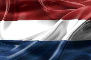 Ilustración 3d de una bandera holandesa - bandera de tela ondeante realista foto