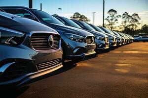 A low angle view at some new cars for sale.AI generative photo