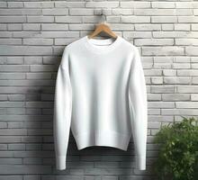 white sweater Mockup With brick Background ai generate photo