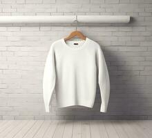 white sweater Mockup With brick Background ai generate photo