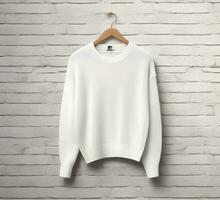 white sweater Mockup With brick Background ai generate photo
