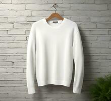 white sweater Mockup With brick Background ai generate photo