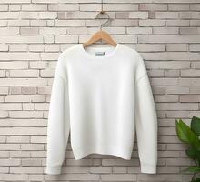 white sweater Mockup With brick Background ai generate photo