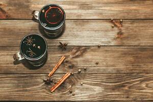 Spicy hot mulled wine drink made from red wine photo