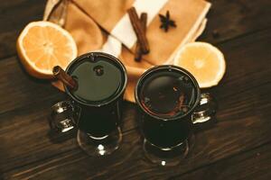 Spicy hot mulled wine drink made from red wine photo