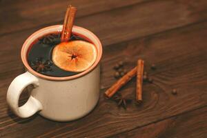 Spicy hot mulled wine drink made from red wine photo