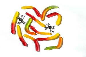 Jelly worms on a light background, Halloween concept photo