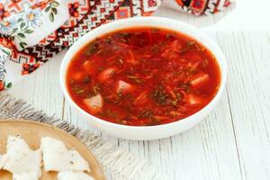 Borsch is a traditional Ukrainian dish photo