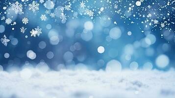 Winter background with snowflakes and bokeh effect. Christmas background. Generative AI photo