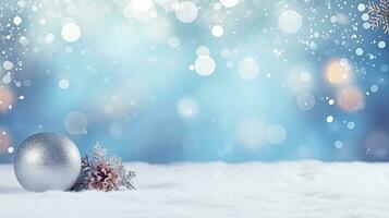Winter background with snowflakes and bokeh effect. Christmas background. Generative AI photo
