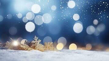 Winter background with snowflakes and bokeh effect. Christmas background. Generative AI photo