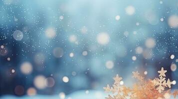 Winter background with snowflakes and bokeh effect. Christmas background. Generative AI photo