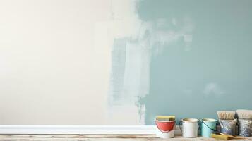 Repair and painting tools of walls in room. Renovation and decoration. Generative AI photo