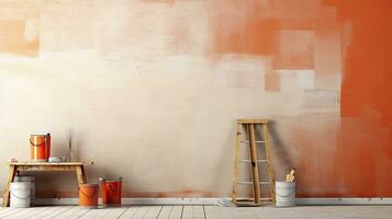 Repair and painting tools of walls in room. Renovation and decoration. Generative AI photo